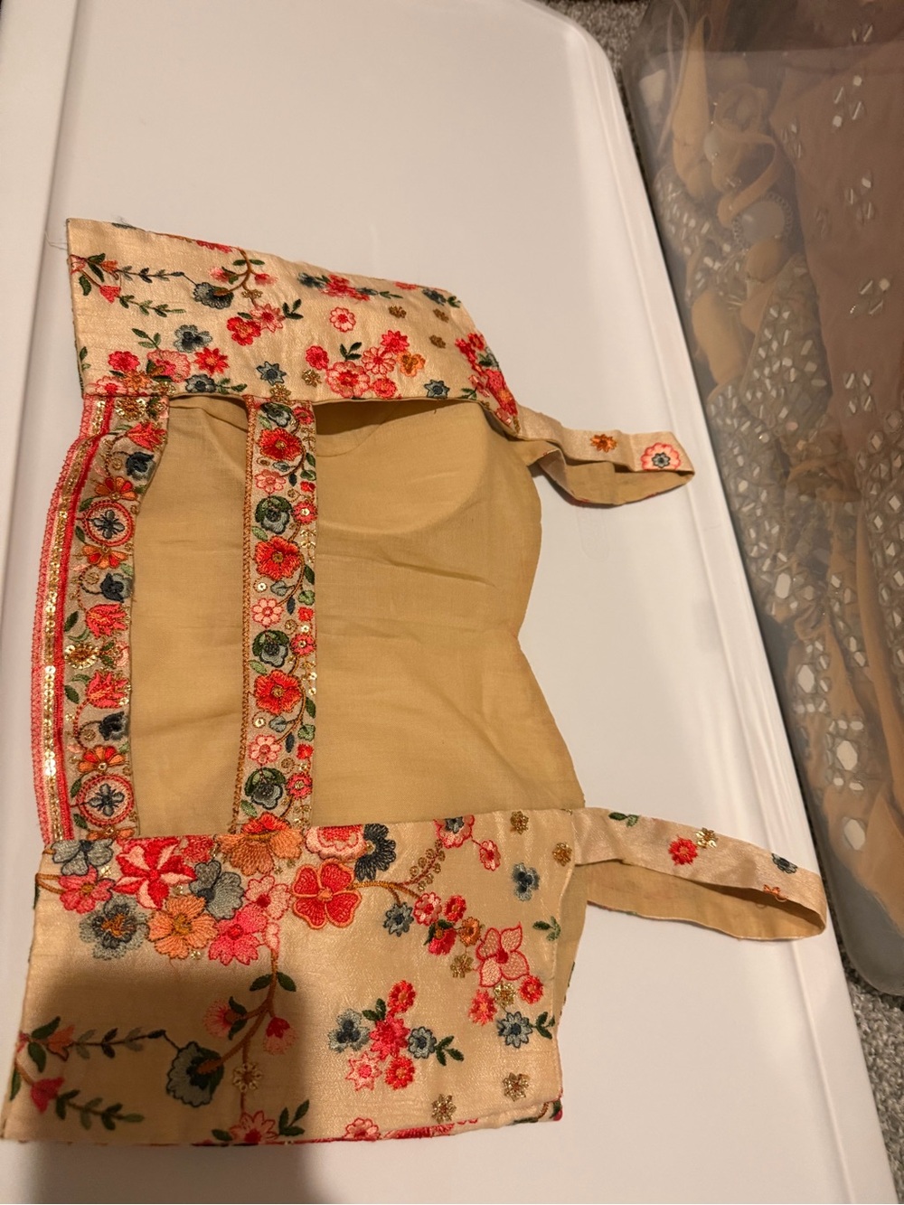 Floral Embroidered Peach Saree Blouse - Picture 6 of 6